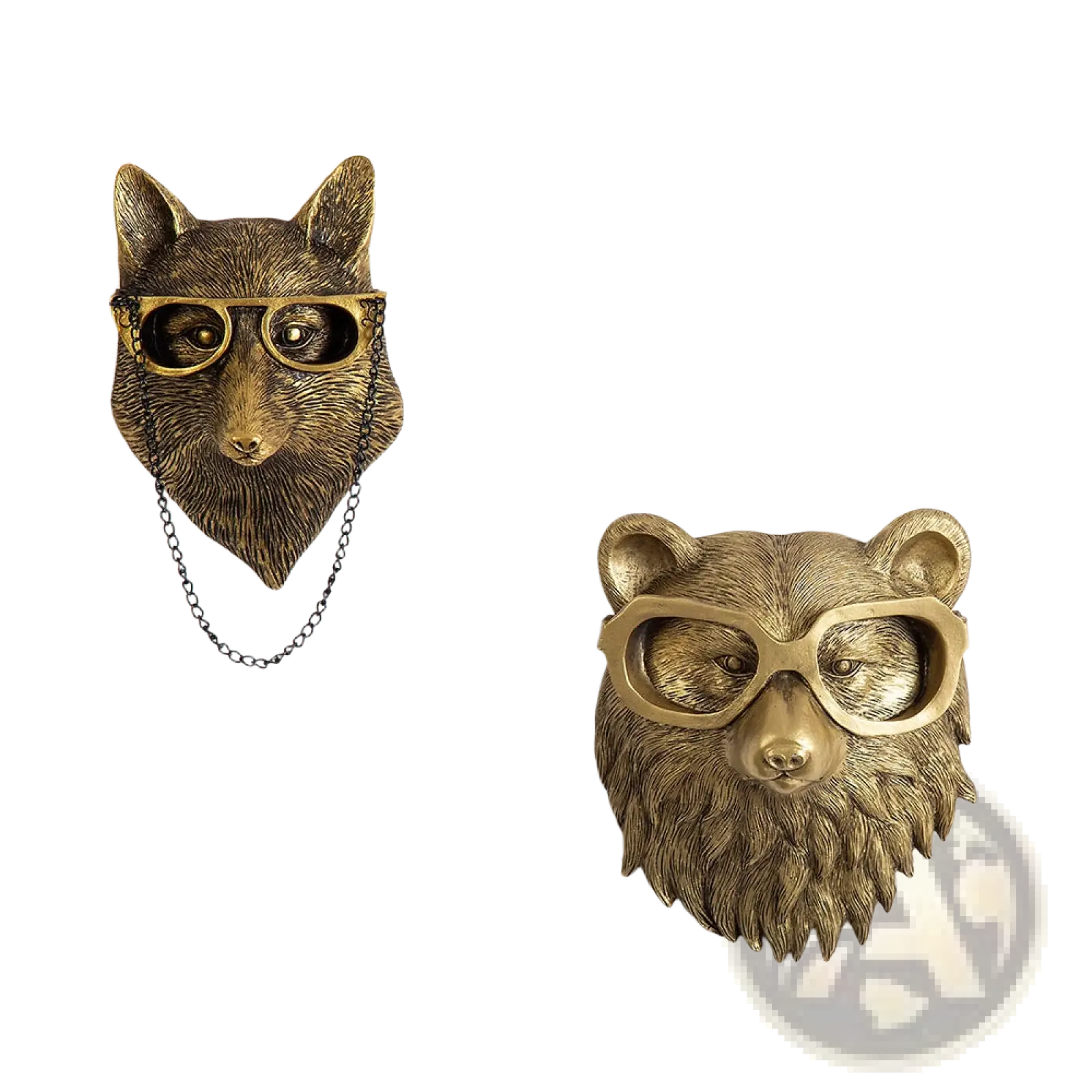 Animal Head Wall Decor Brass Resin Figurines with Glasses
