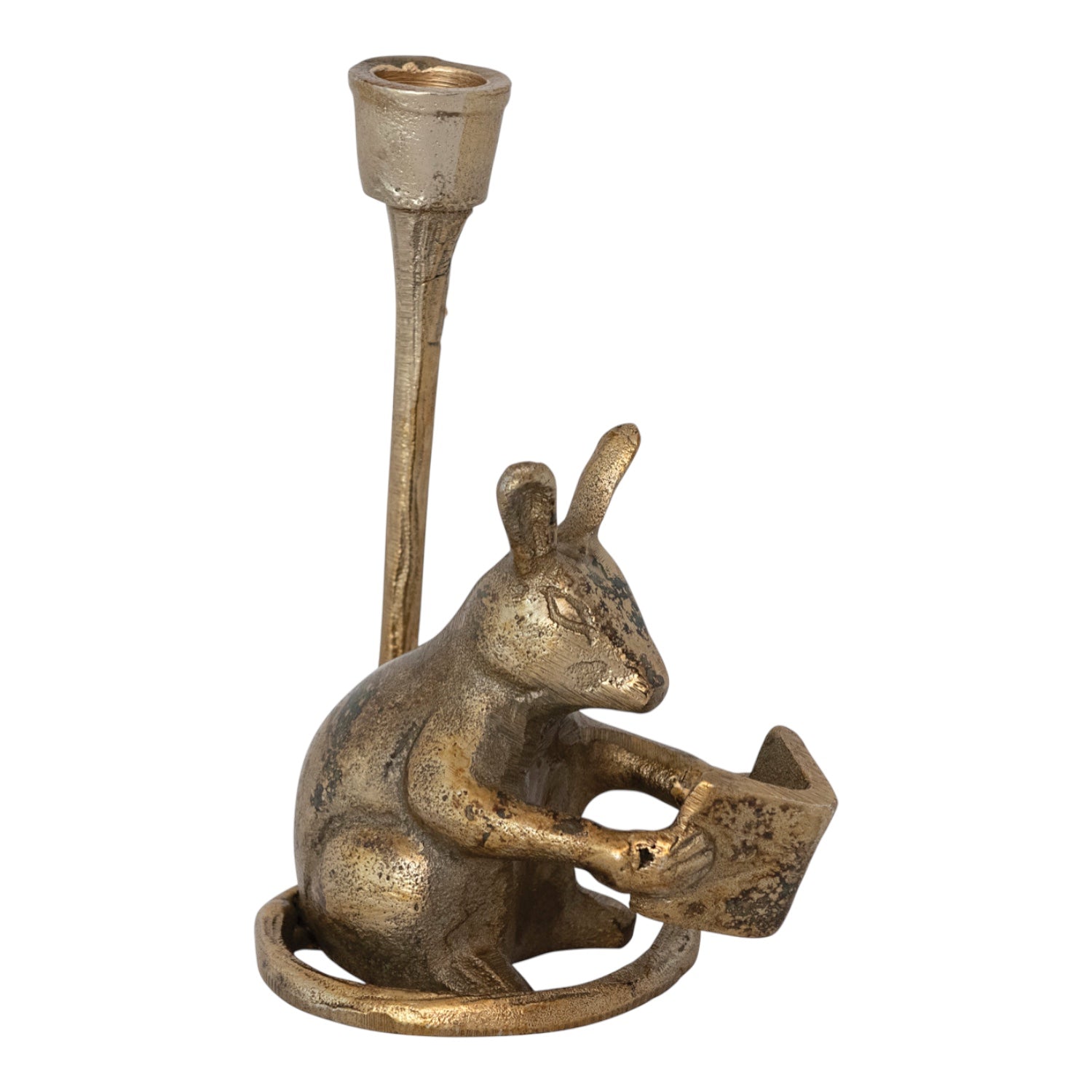 Antique Gold Aluminum Mouse Taper Candle Holder