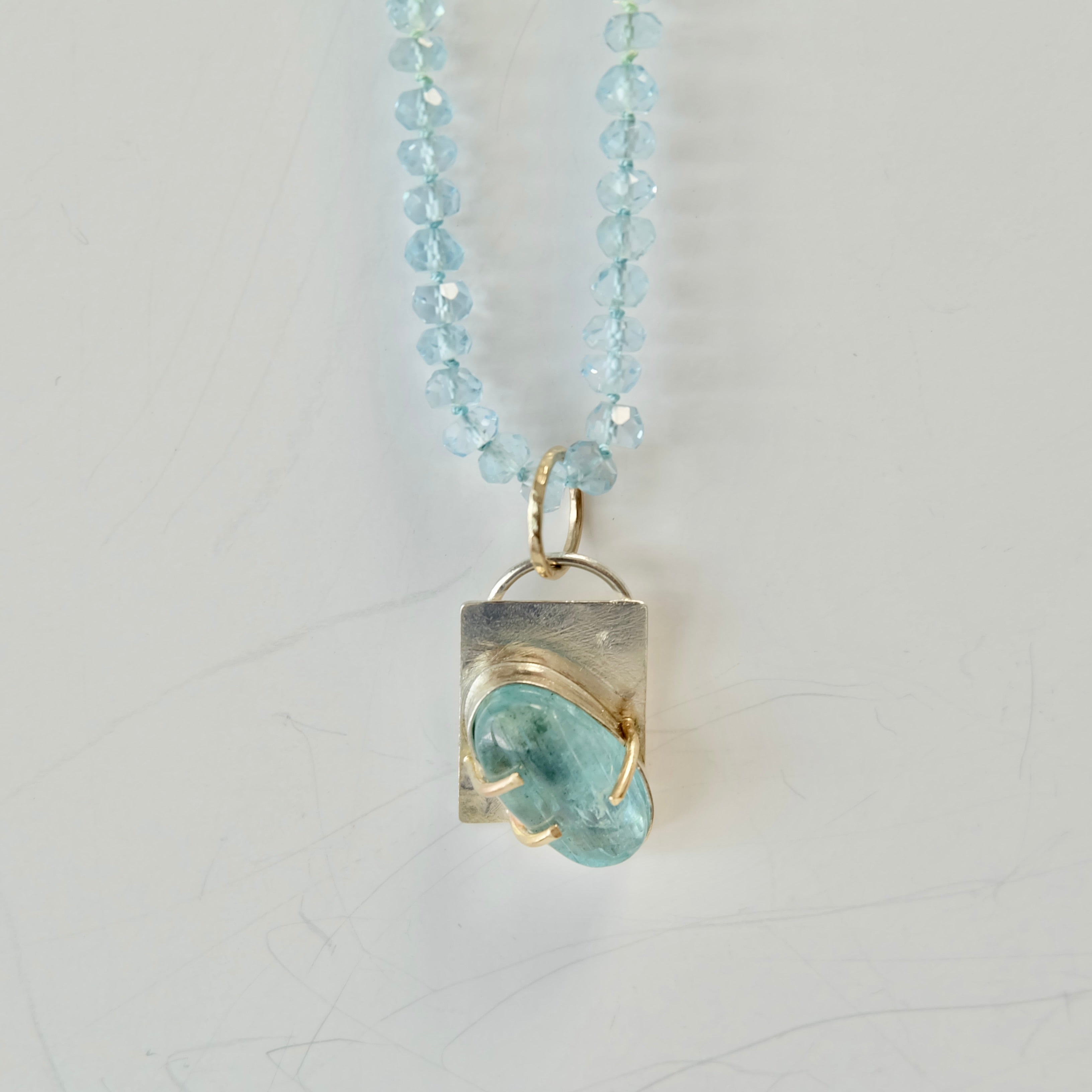 Aquamarine Charm Necklace 14K Gold