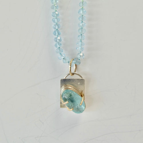 Aquamarine Charm Necklace 14K Gold