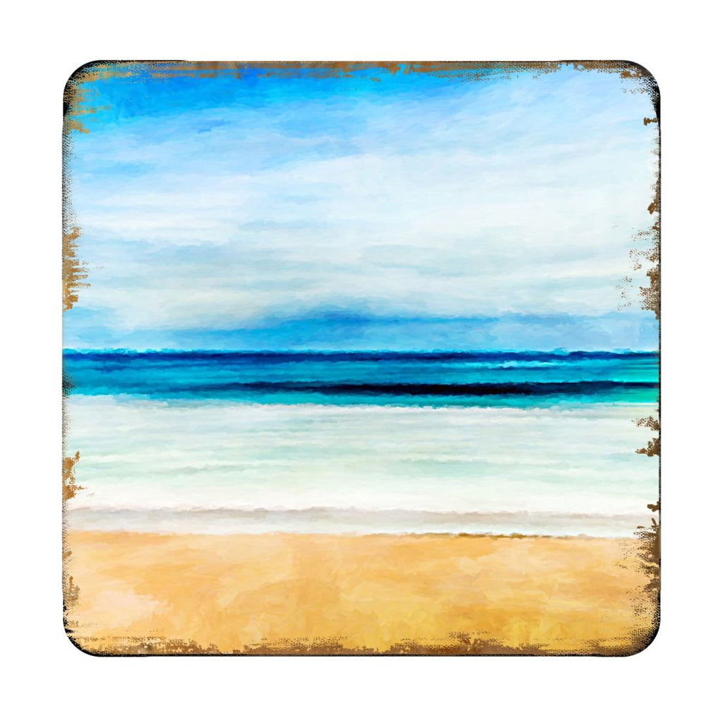 Beach Coastal Wooden Cork Coasters Gift Set of 4 by Nature Wonders - Coastal Sea-Life Decor - 95226C-S4