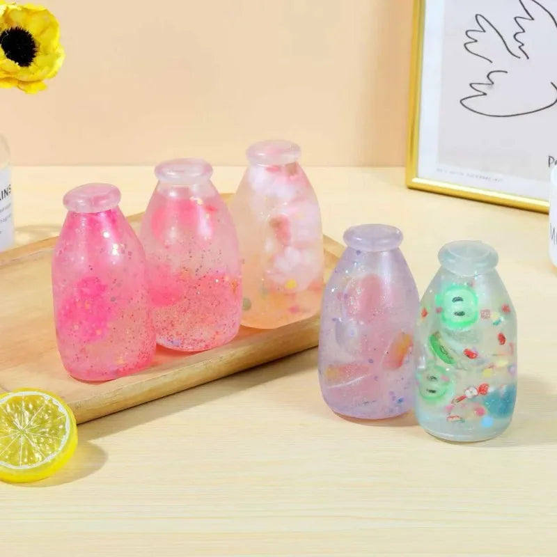High Quality Maltose Bottle Squishy Stress Relief Flowing Sequins Simulated Candy Bottle Decompression Soft Milk Bottle Squeeze