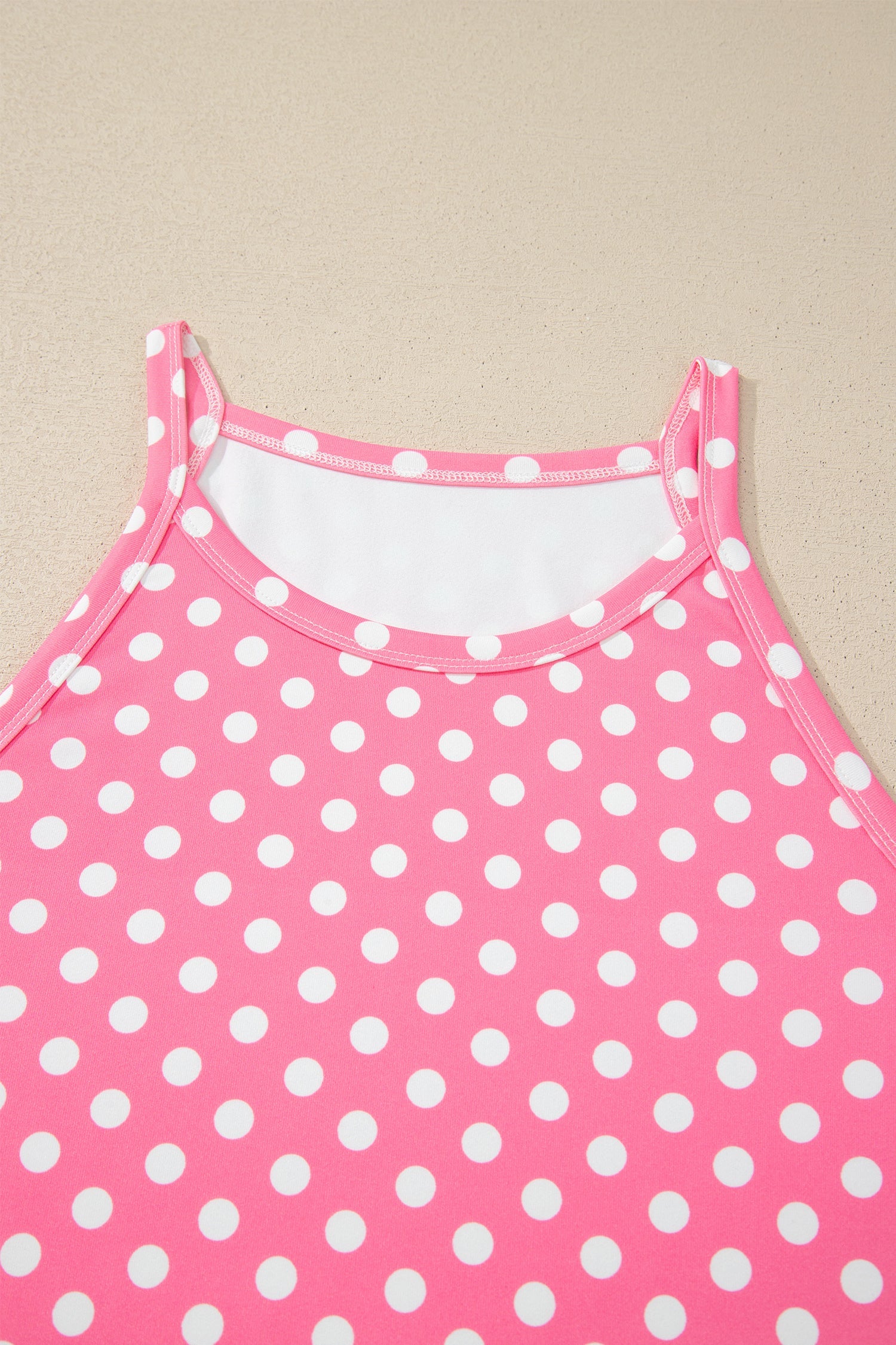 Pink Polka Dot Print Slim Tank Loose Pants 2pcs Outfit