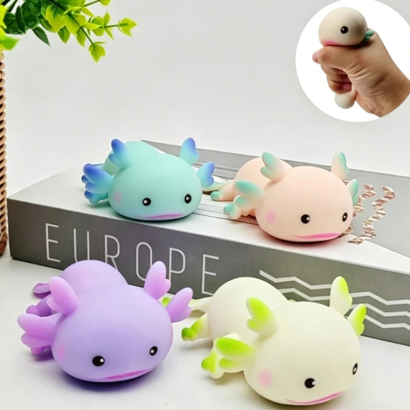 1/4pcs Axolotl Squeeze Ball Cute Fish Relax Cartoon Antistress Squishy Stress Relief Slow Rising For Adult Stretch Toys