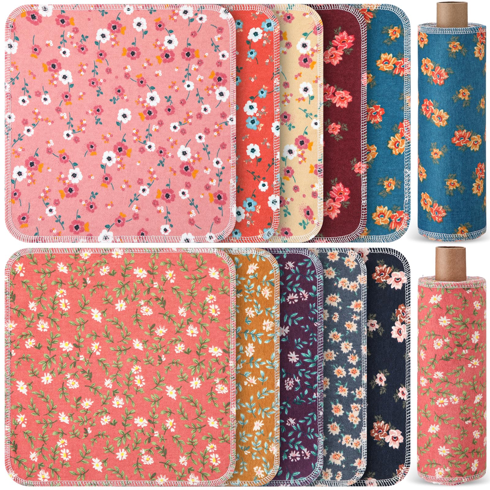 50 Pcs Reusable Paper Towels Paperless Towels Reusable Cotton Cloths Reusable Toilet Absorbent Washable Paper Towels with Roll Kitchen Dishcloth for Kitchen Paperless Dishcloths (Vintage)