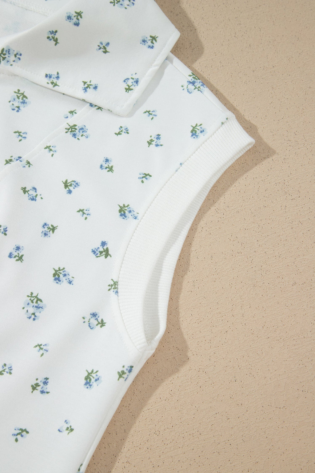 White Floral Print Half Zip Top Matching Short Set