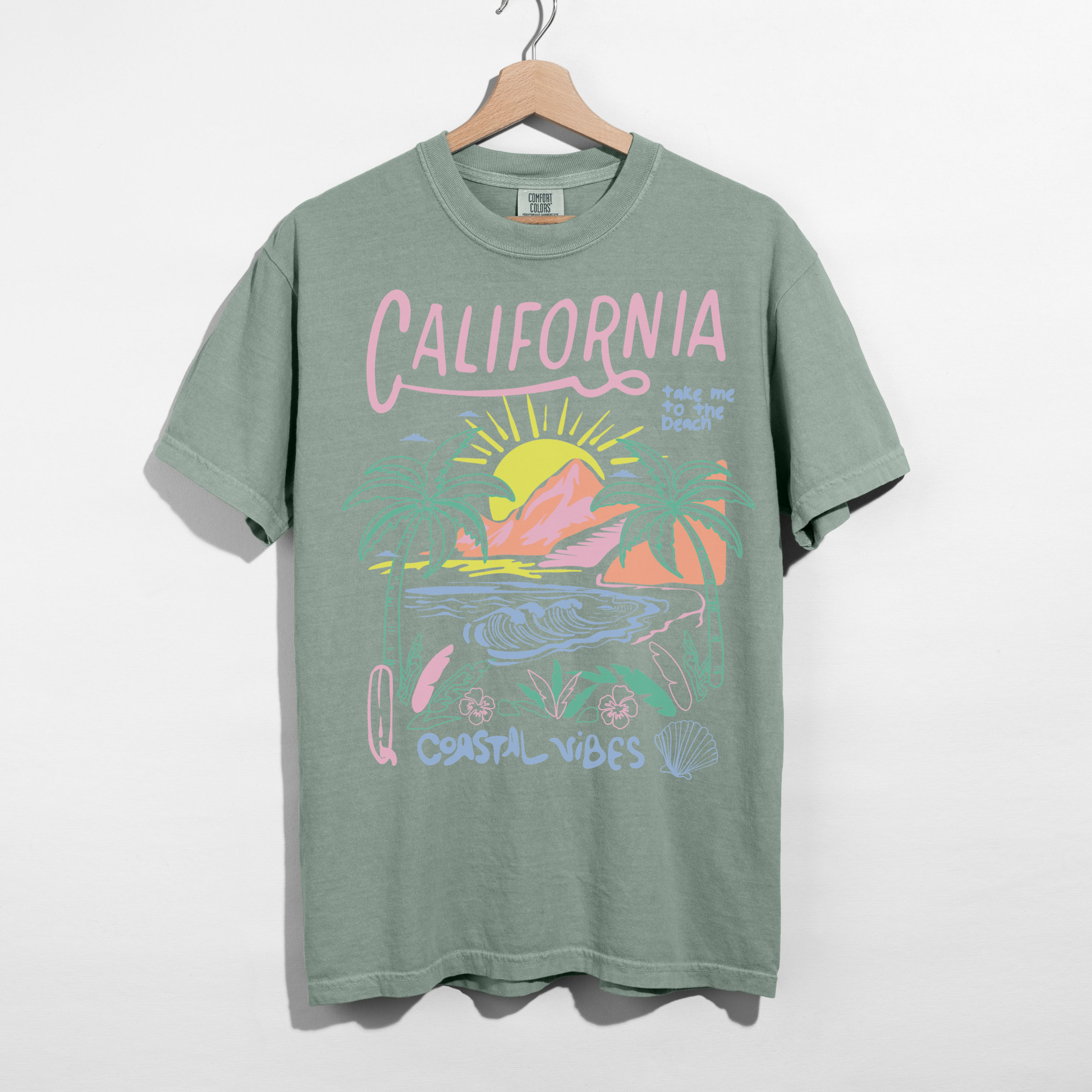 California Coastal Vibes Graphic Tee – Beach Sunset Shirt