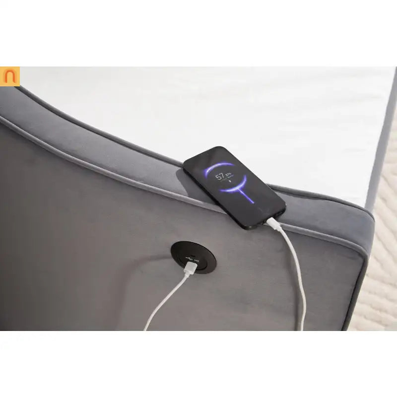 Bed Frame Daybed Velvet Gray Twin Trundle USB Port Side Pockets