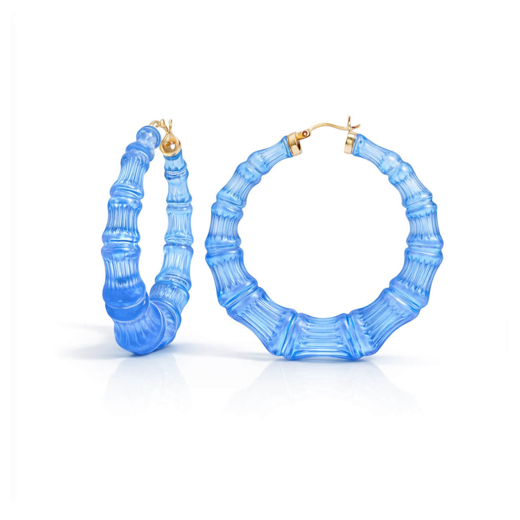 Blue Lucite Bamboo Hoop Earrings