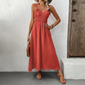 Women Dresses Solid Dress Pleated Camisole V Neck Sleeveless Ankle Length Cinched Empire Waist Casual Loose Fit 2026 Summer