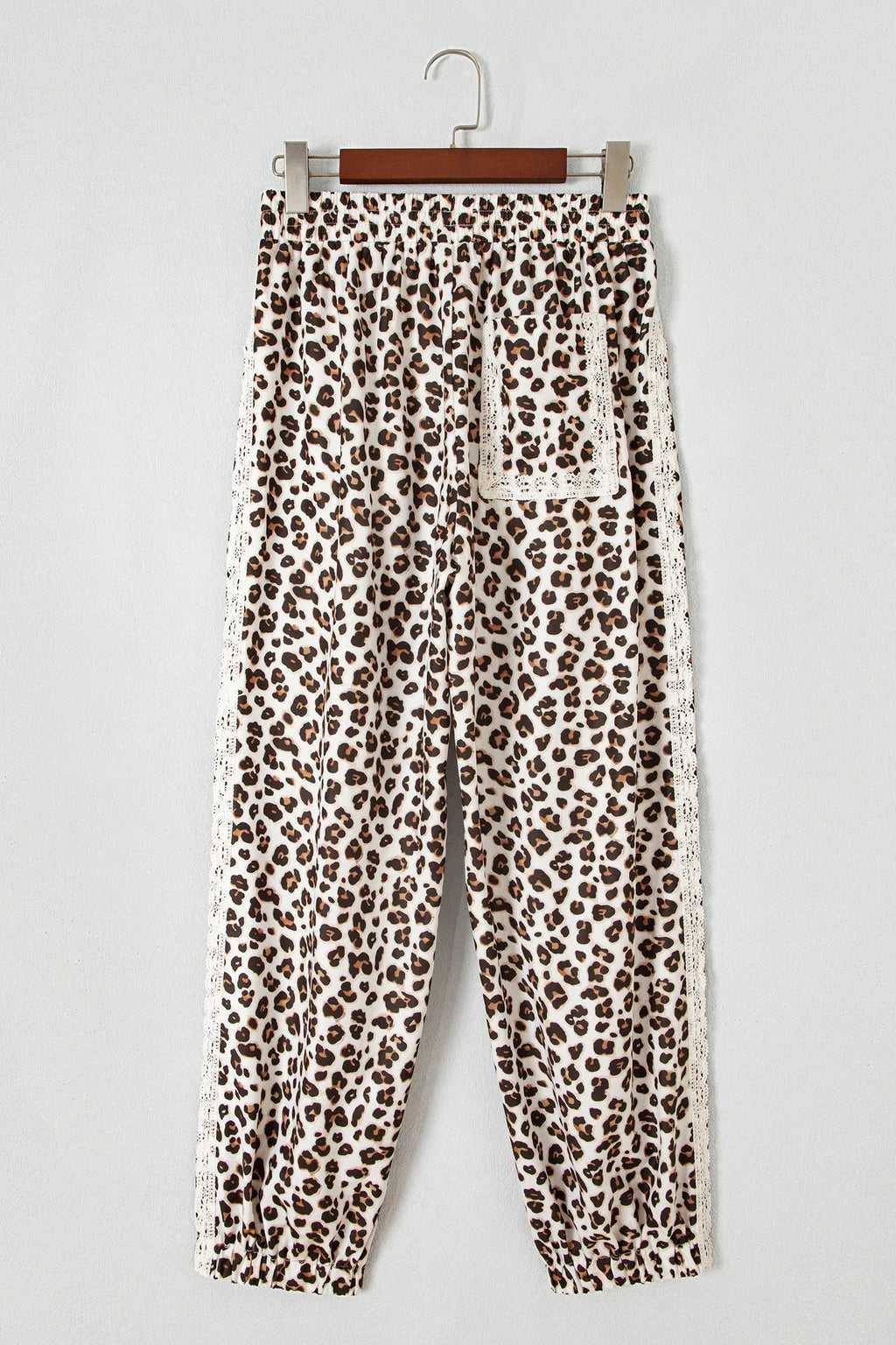 Leopard Lace Side Stripe Elastic Waist Jogger Pants