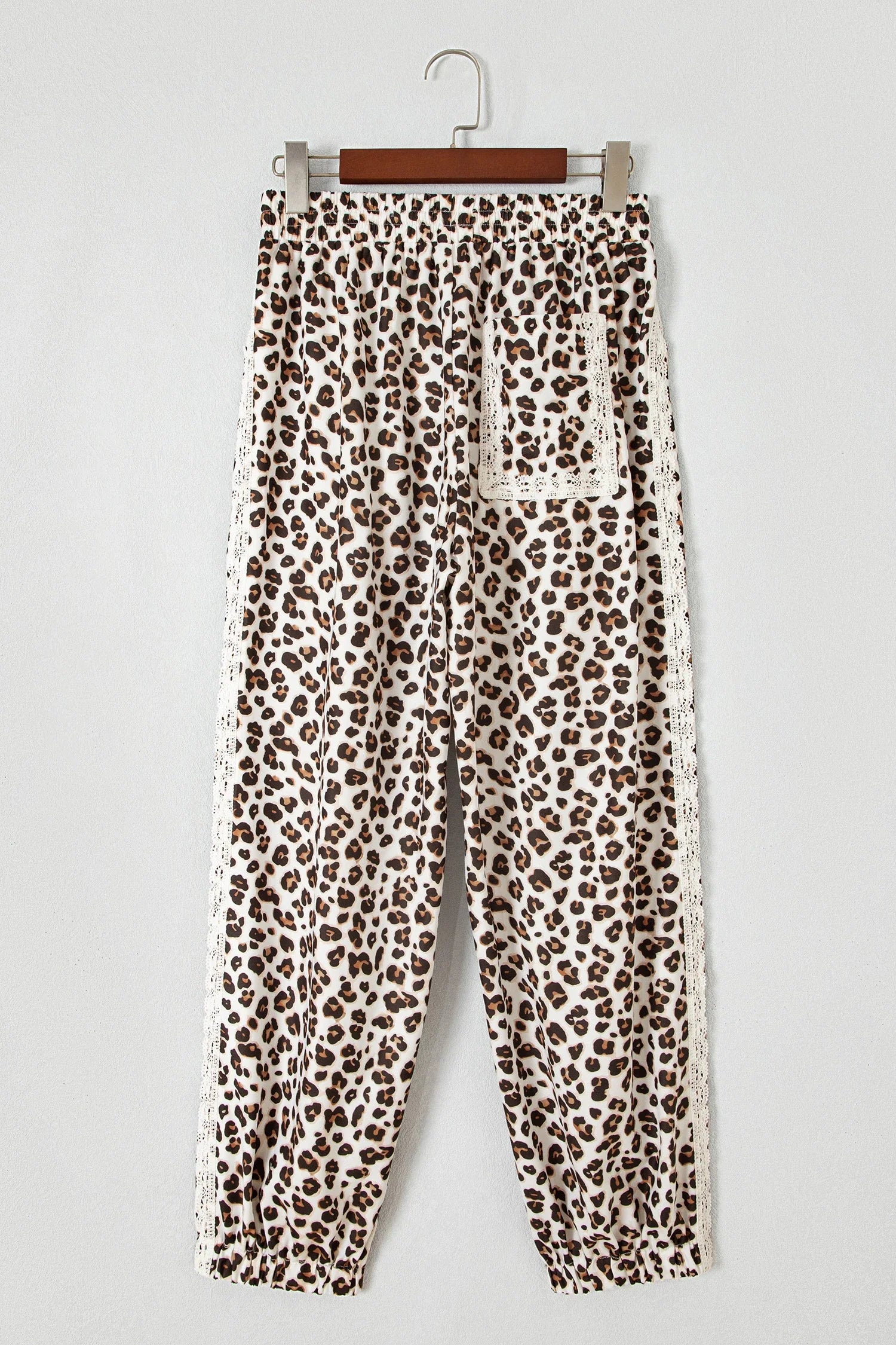 Leopard Lace Side Stripe Elastic Waist Jogger Pants