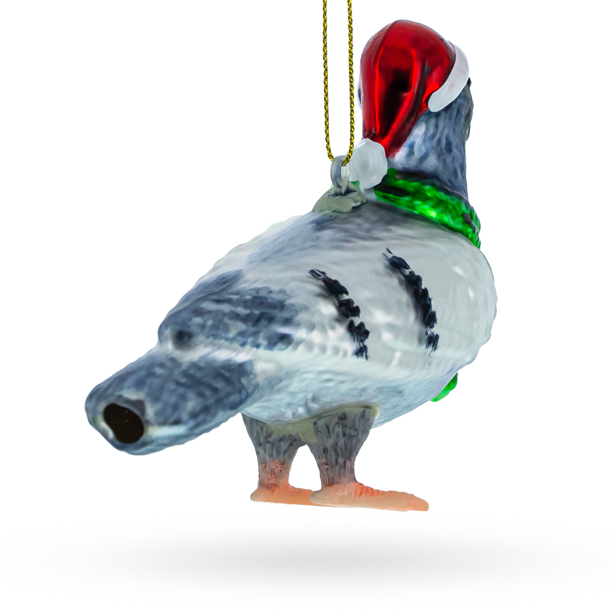 Pigeon in Santa Hat Glass Christmas Ornament