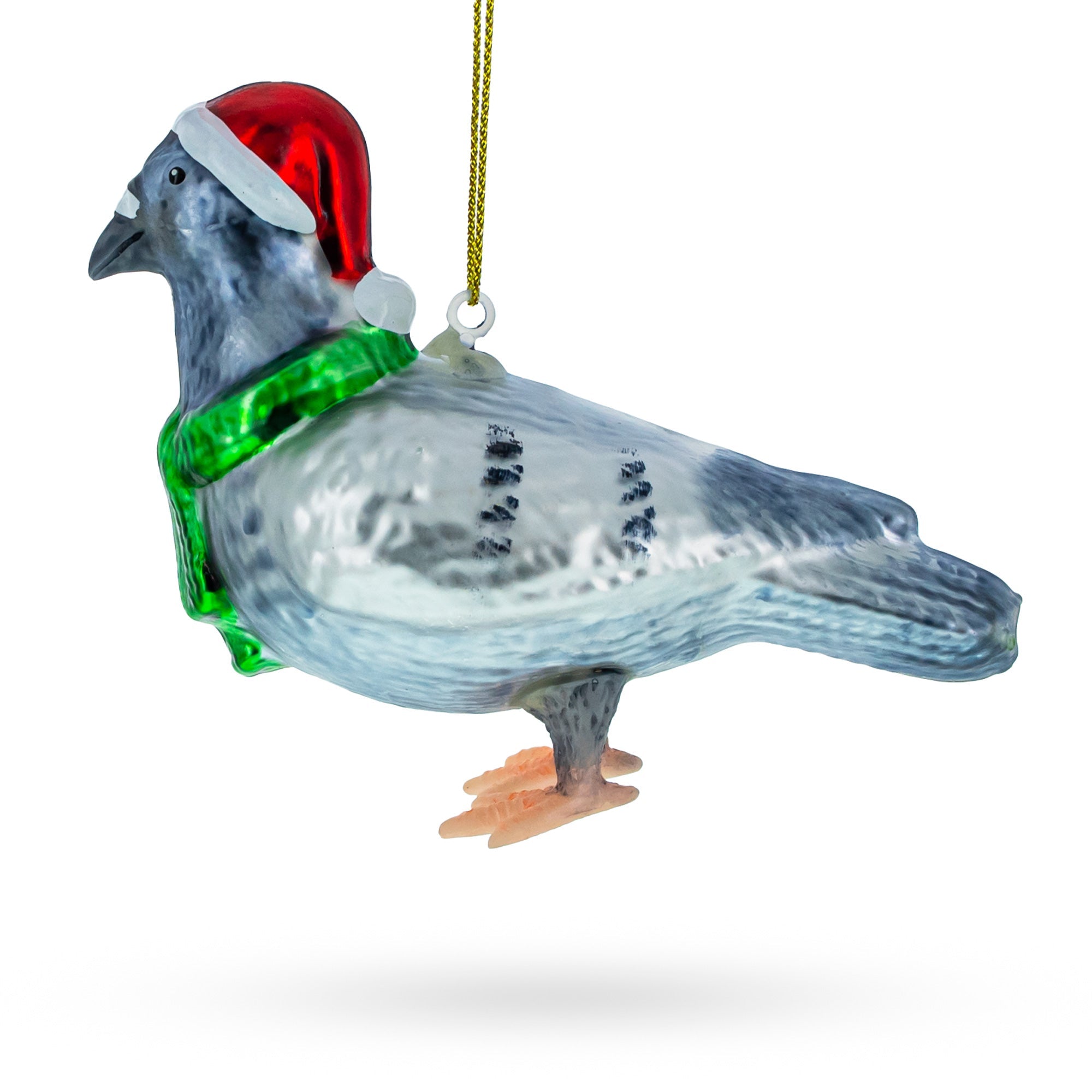 Pigeon in Santa Hat Glass Christmas Ornament
