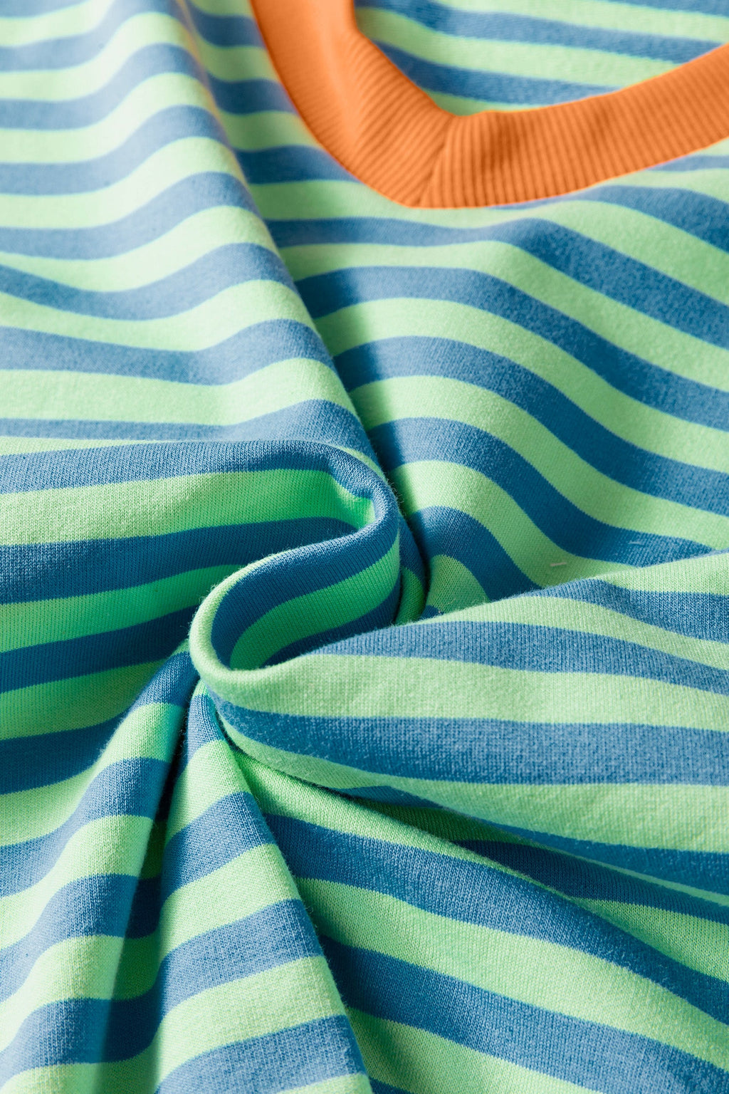 Green Stripe Colorblock Trim V Neck Tee Drawstring Elastic Waist Short Set