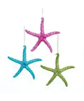 Christmas Ornament - Coastal Starfish Holiday Decor Glittered 3 Assorted