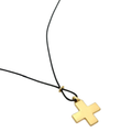 Matte Gold Cross Pendant And Black Linen Cord Criss Cross Design Necklace
