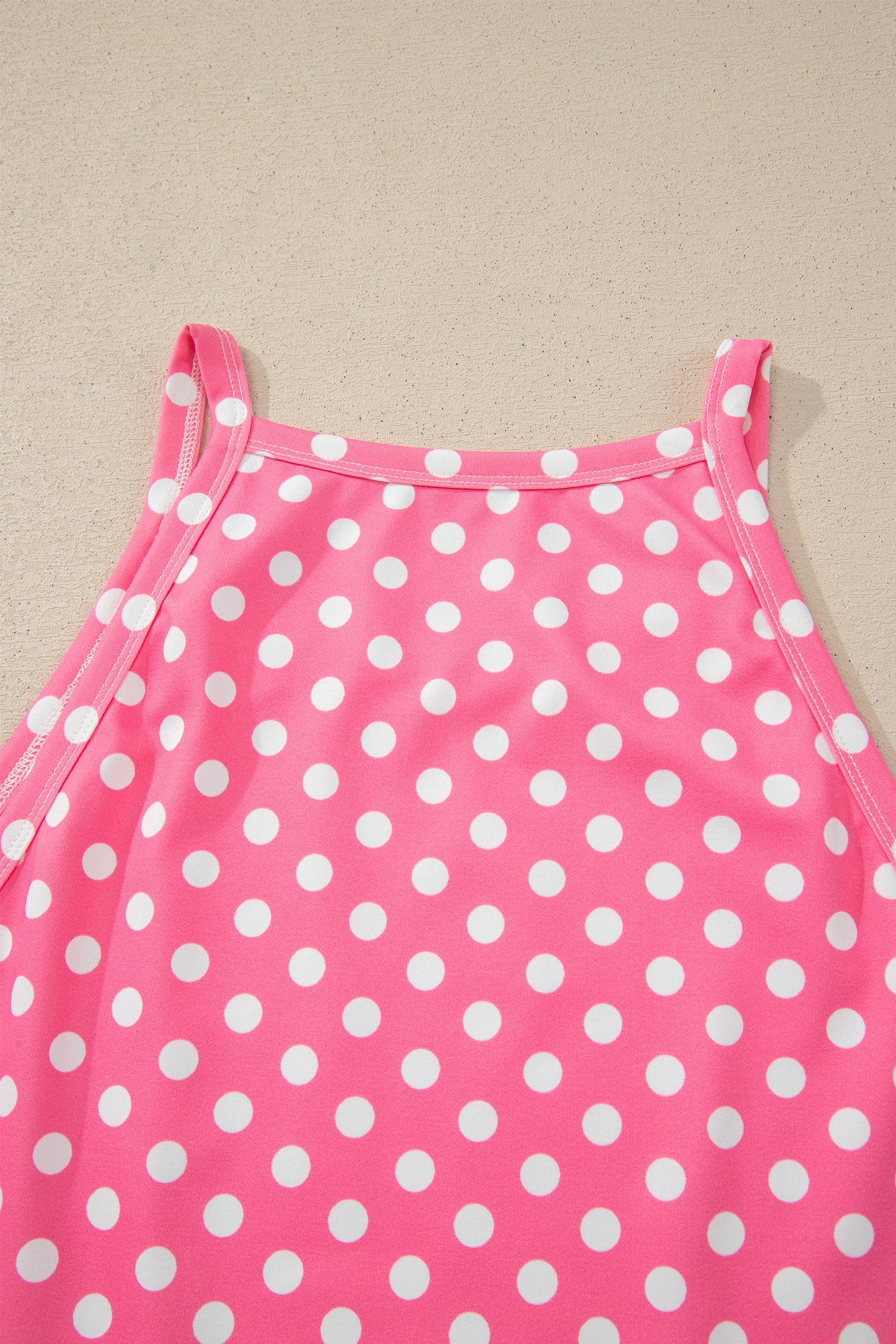 Pink Polka Dot Print Slim Tank Loose Pants 2pcs Outfit