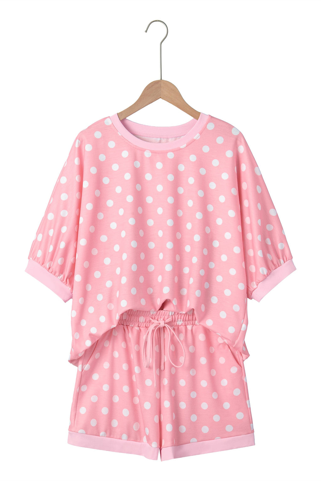 Sky Blue Polka Dot Oversized Top Drawstring Short Set