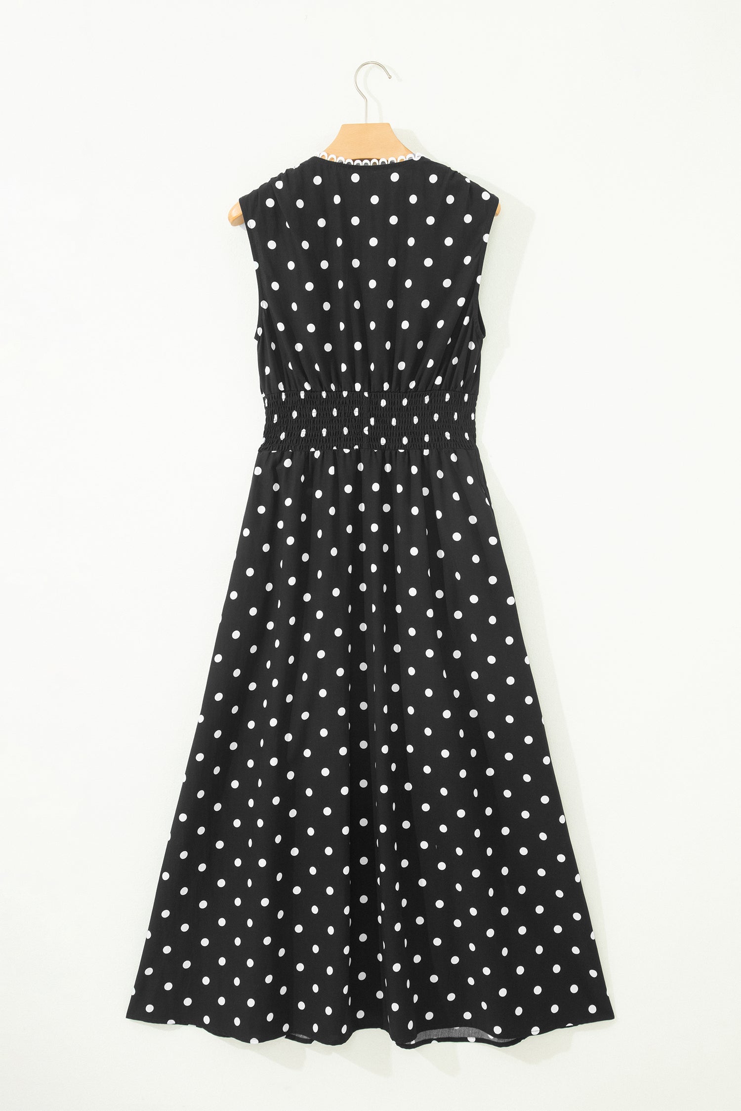 Black Polka Dot Print Contrast Trim V Neck Zip Up Sleeveless Dress