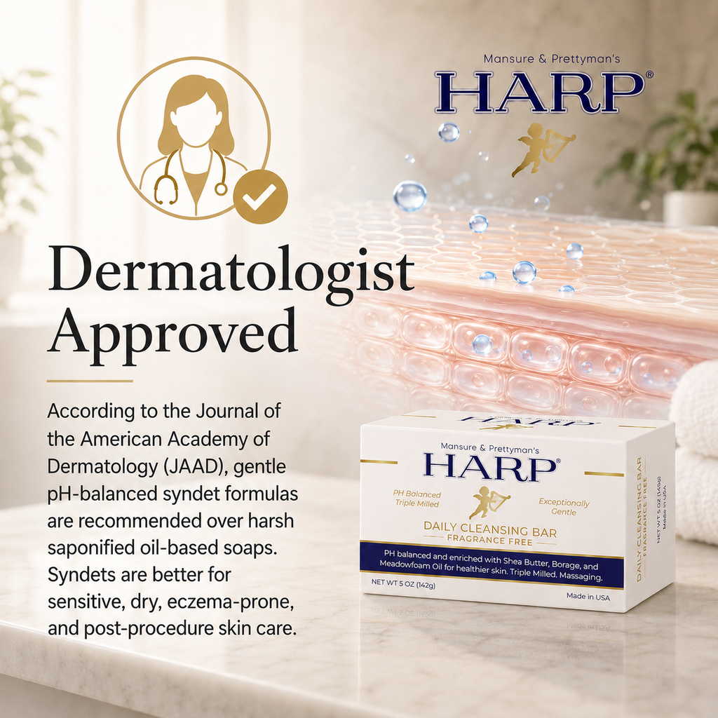 HARP® FRAGRANCE FREE Body Wash Bar – pH Balanced (5.0–6.0) Syndet Cleanser, No Lye, Non-Comedogenic, Gentle for Sensitive & Dry Skin, With Shea Butter & Borage Oil. 5oz Bars