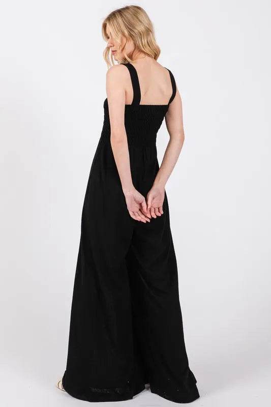 SAGE+FIG Smocked Flowy Wide Leg Jumpsuit