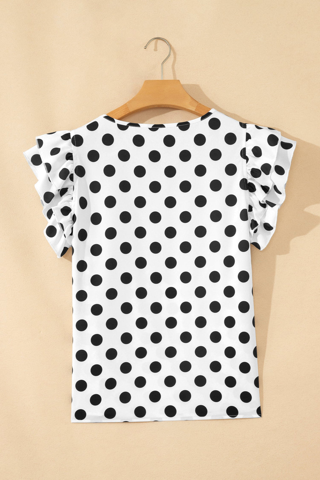White Polka Dot Print Ruffled Short Sleeve Blouse