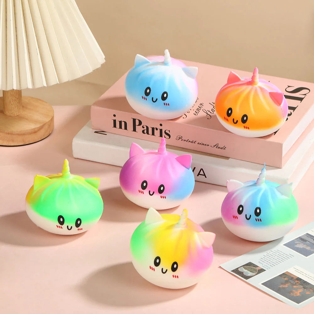 New Viral Large Rainbow Unicorn Bun Squishy Toy, Blind Box, Simulated Soup Dumpling Vent Fidget Toy for Sensory Stress Relief