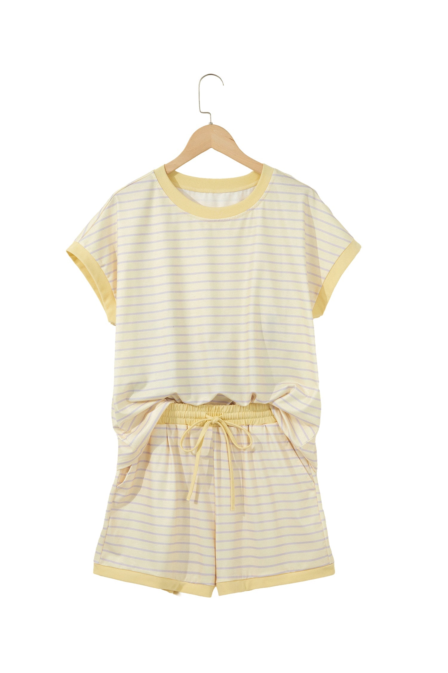 Yellow Stripe Relaxed Tee Drawstring Shorts 2pcs Outfit