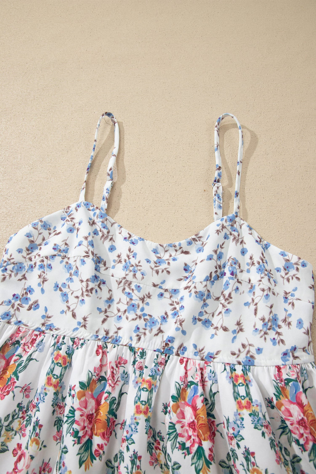 Floral Patchwork Spaghetti Strap Babydoll Top