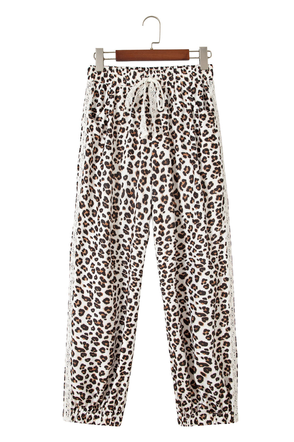 Leopard Lace Side Stripe Elastic Waist Jogger Pants