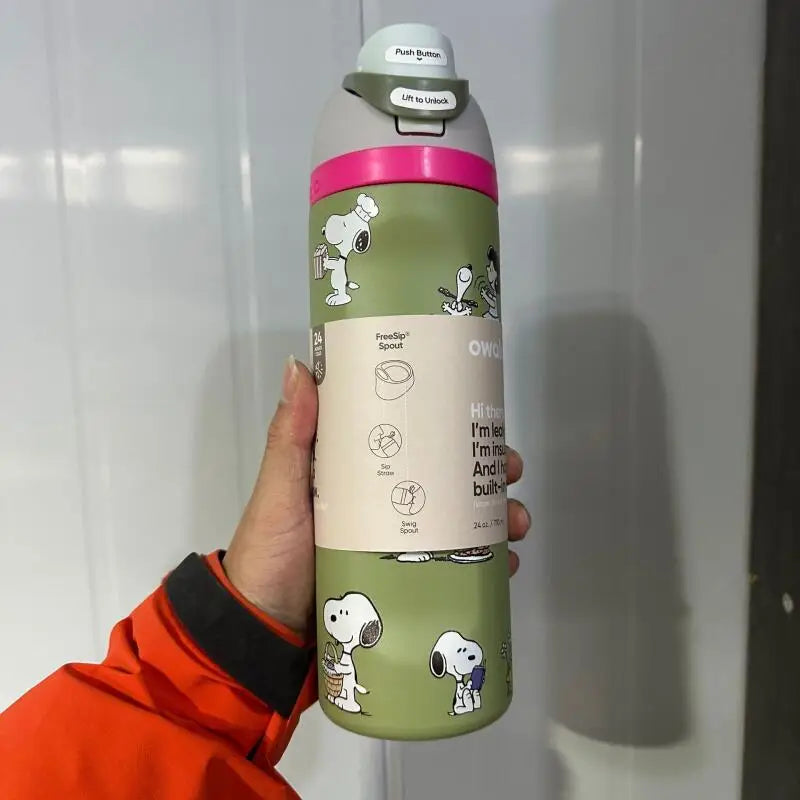 Snoopy Insulated Cup Cartoon Kawaii Cherry Blossom Powder Snoopy Tire Gray Snoopy Insulated Cup Water Cup Coffee Cup