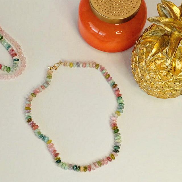 14K Gold Watermelon Tourmaline Candy Necklaces