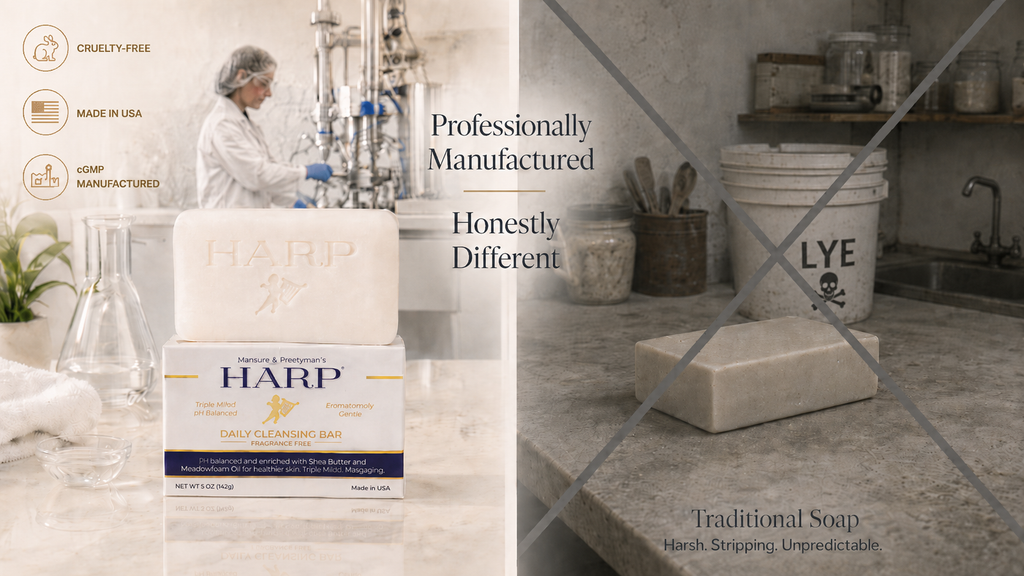 HARP® FRAGRANCE FREE Body Wash Bar – pH Balanced (5.0–6.0) Syndet Cleanser, No Lye, Non-Comedogenic, Gentle for Sensitive & Dry Skin, With Shea Butter & Borage Oil. 5oz Bars