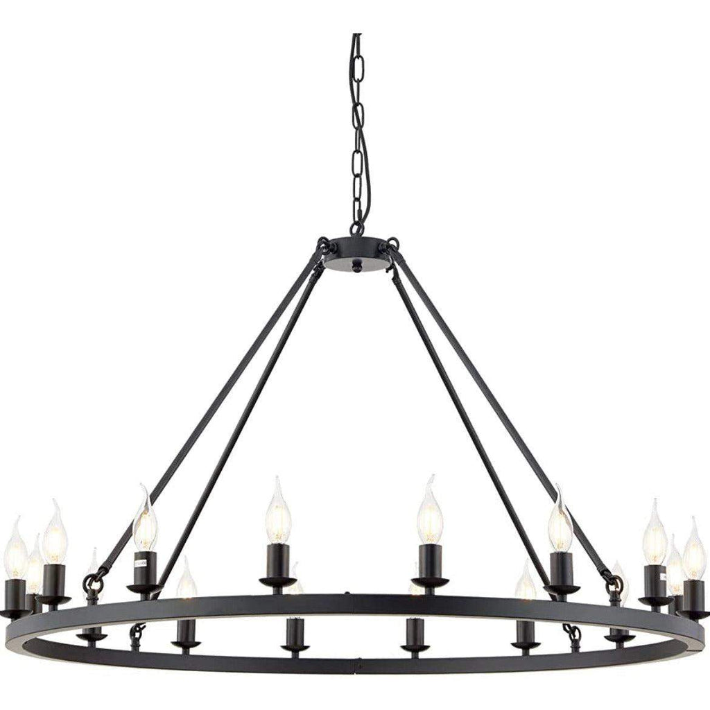 Hubrin Black Wagon Wheel Chandelier,16-Light 39.4 inch,Rustic Farmhouse Industrial Chandeliers,Kitchen Island Light Fixtures E12 Base for Living Room (Black, 39.4" 16-Light)