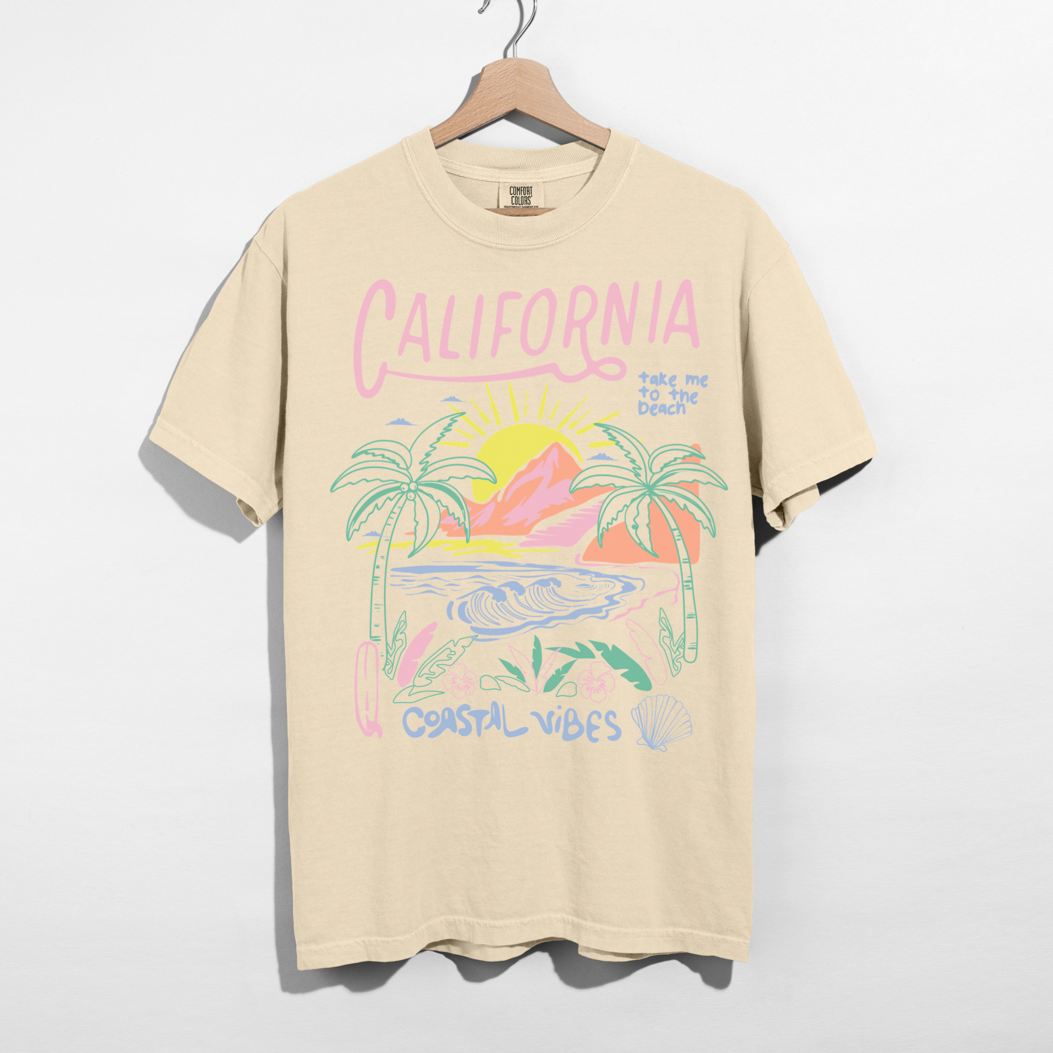 California Coastal Vibes Graphic Tee – Beach Sunset Shirt