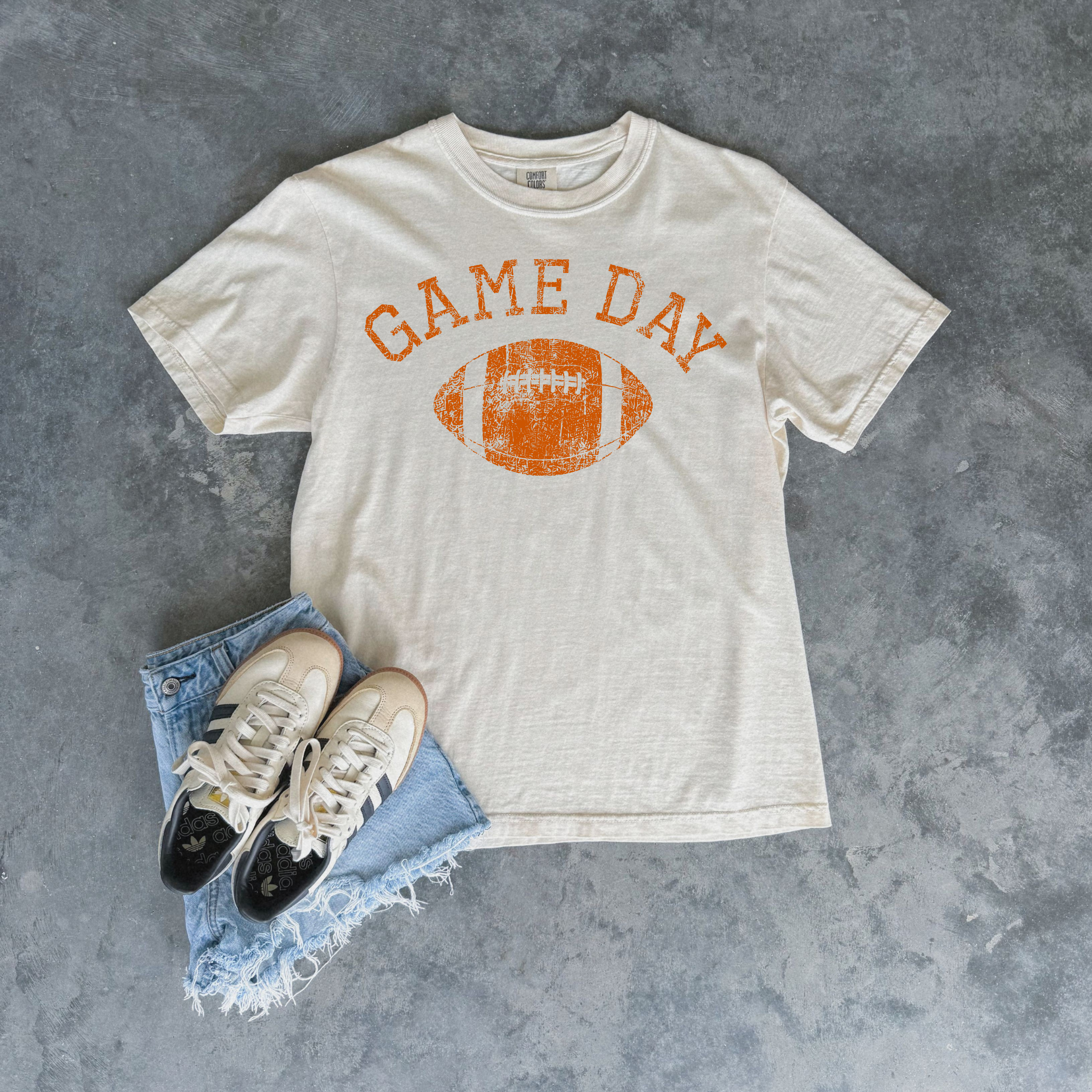 Custom School Color Game Day Distressed Football Graphic Tee