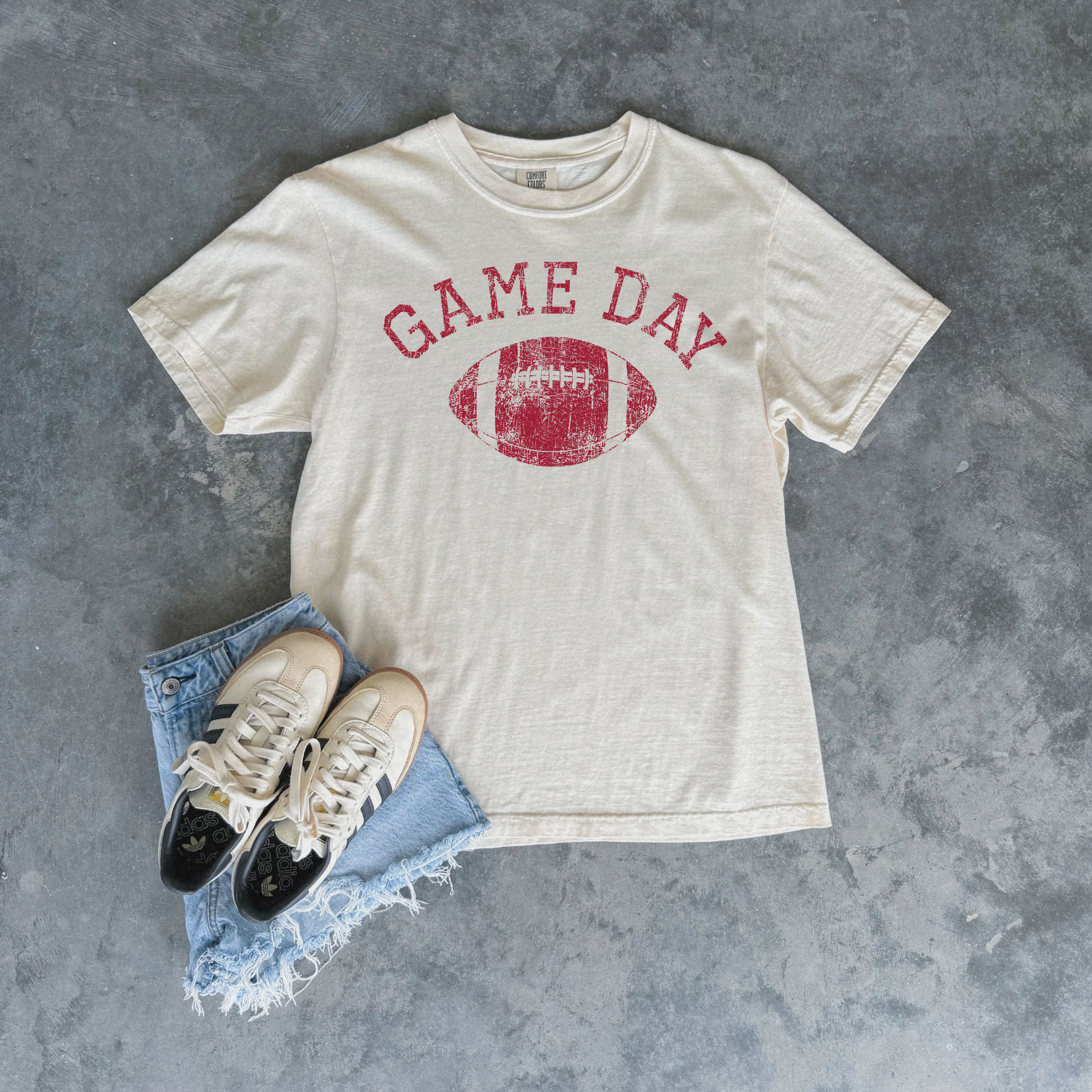 Custom School Color Game Day Distressed Football Graphic Tee