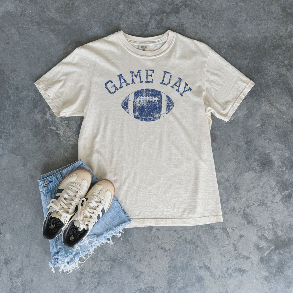 Custom School Color Game Day Distressed Football Graphic Tee