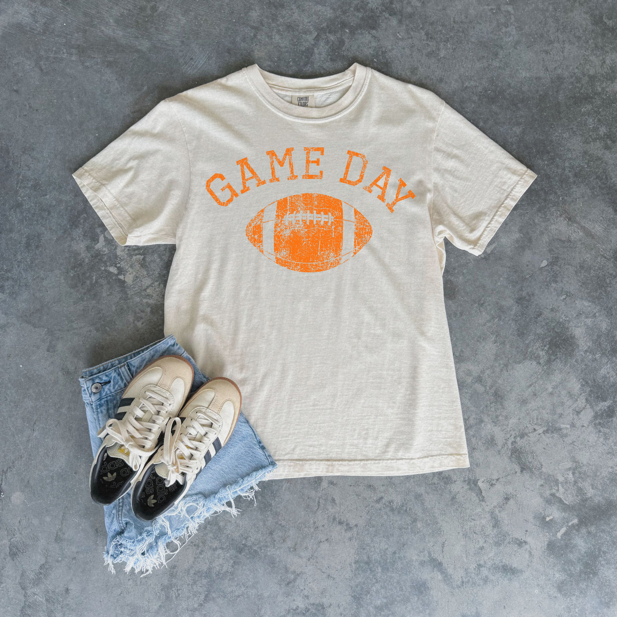 Custom School Color Game Day Distressed Football Graphic Tee