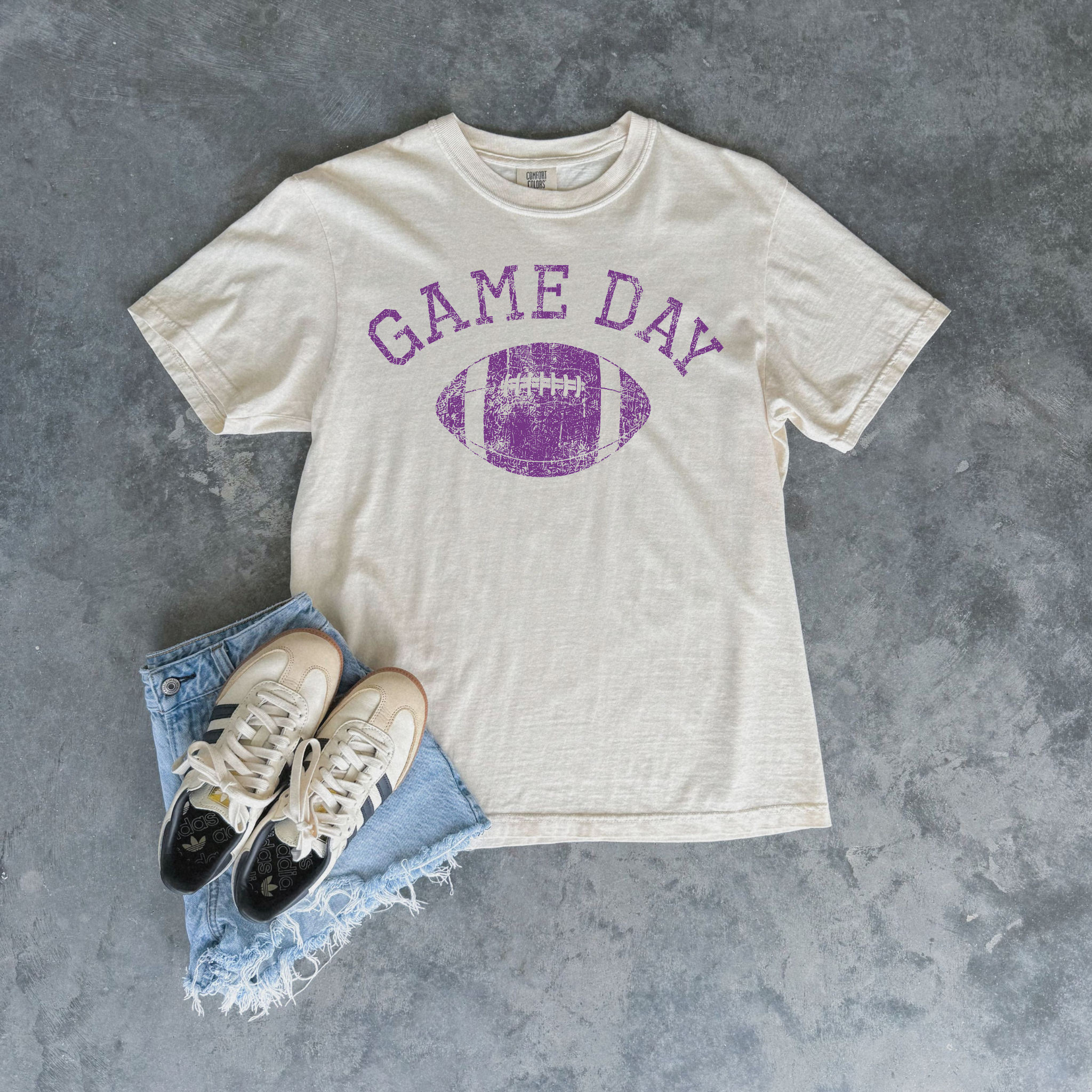 Custom School Color Game Day Distressed Football Graphic Tee