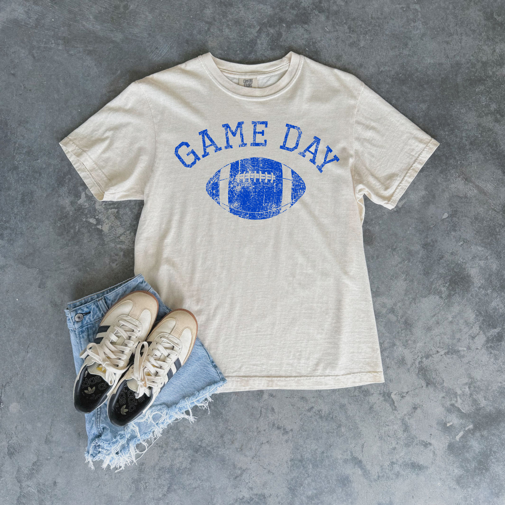 Custom School Color Game Day Distressed Football Graphic Tee