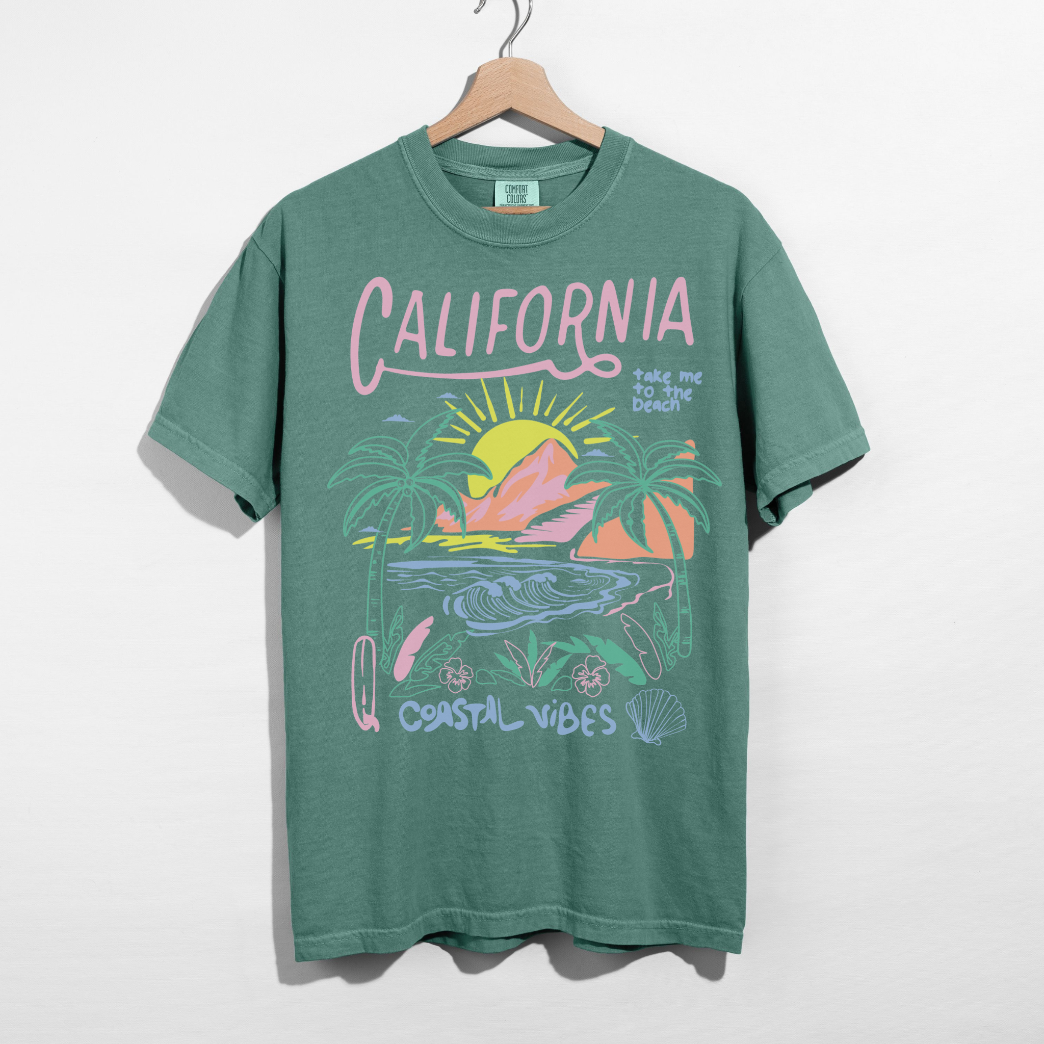 California Coastal Vibes Graphic Tee – Beach Sunset Shirt