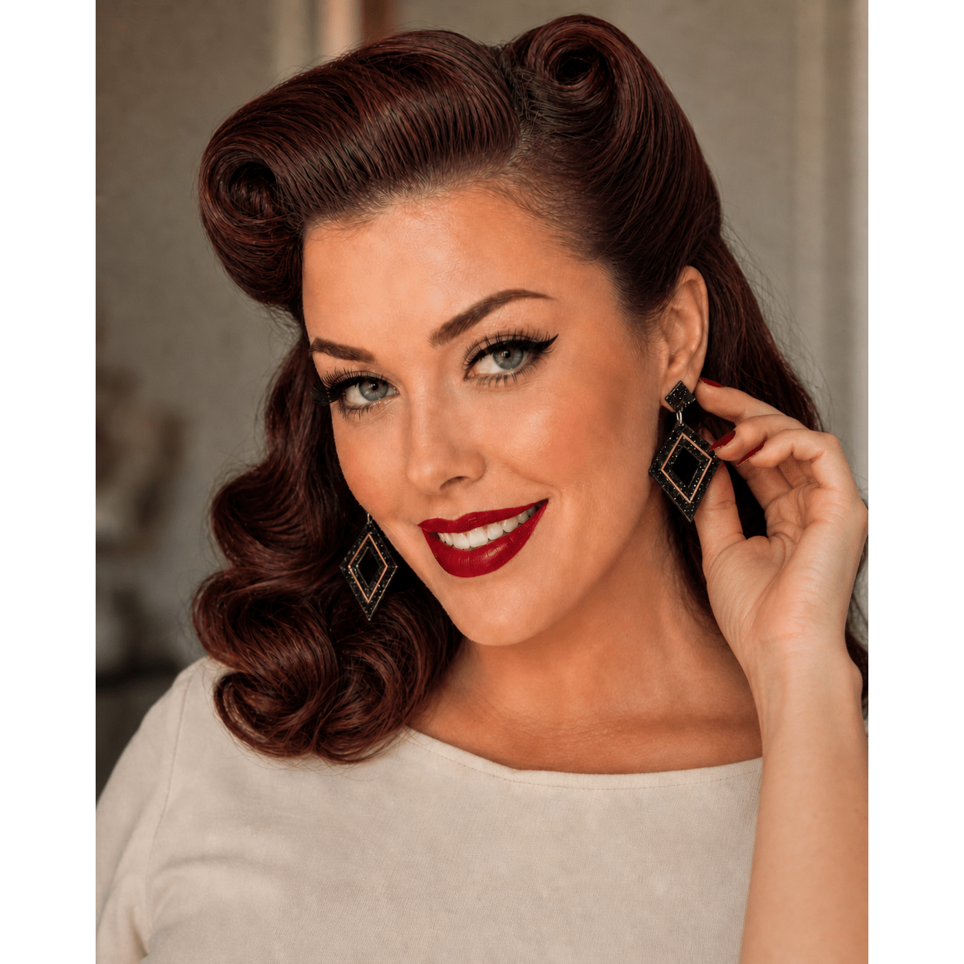 Retro Diamond Dangle Earrings by Lipstick & Chrome