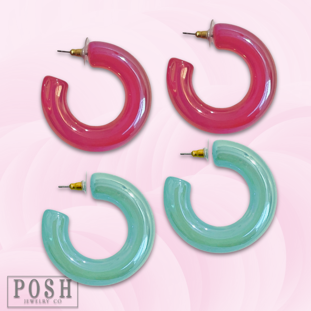 Iridescent acrylic hoop earring - LC