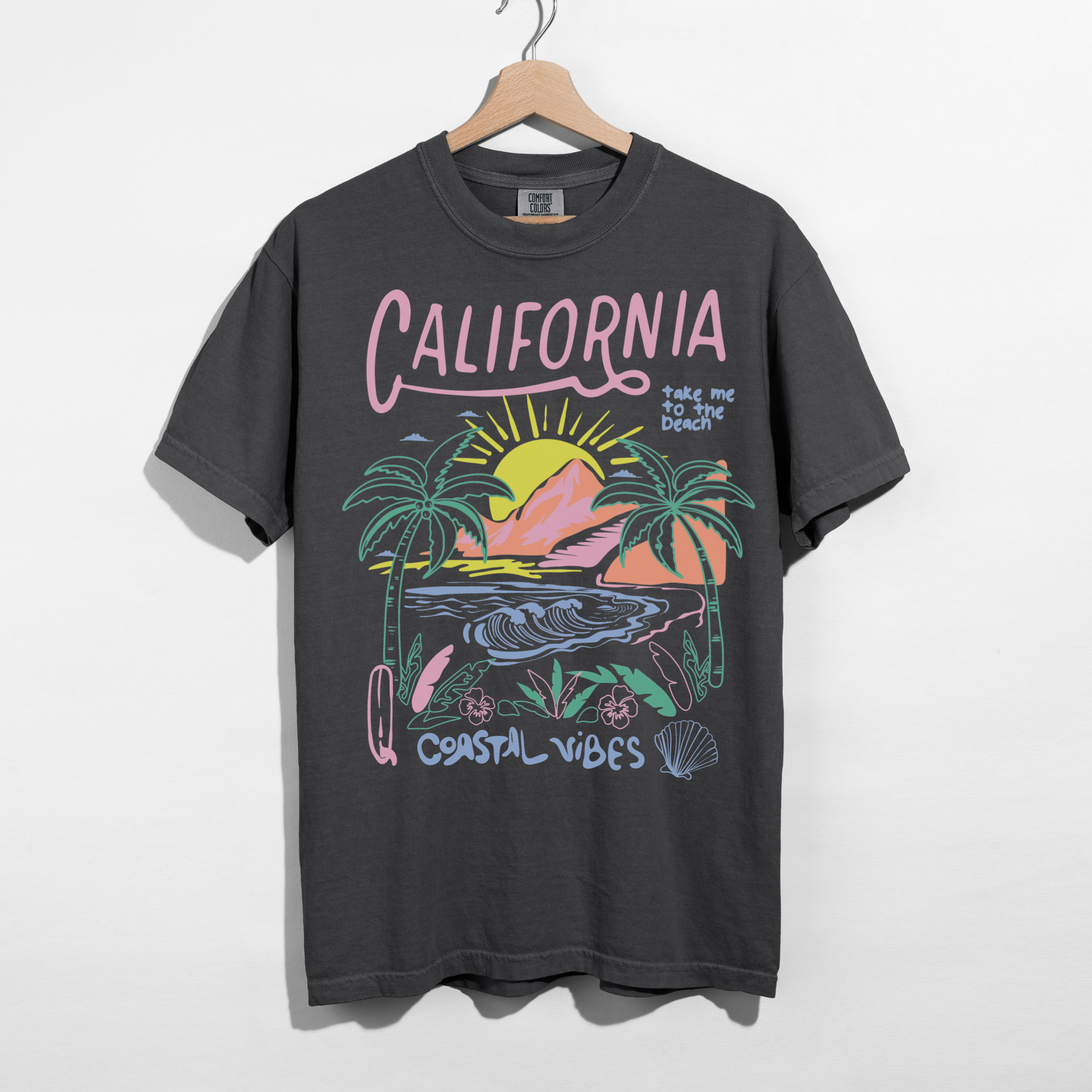 California Coastal Vibes Graphic Tee – Beach Sunset Shirt