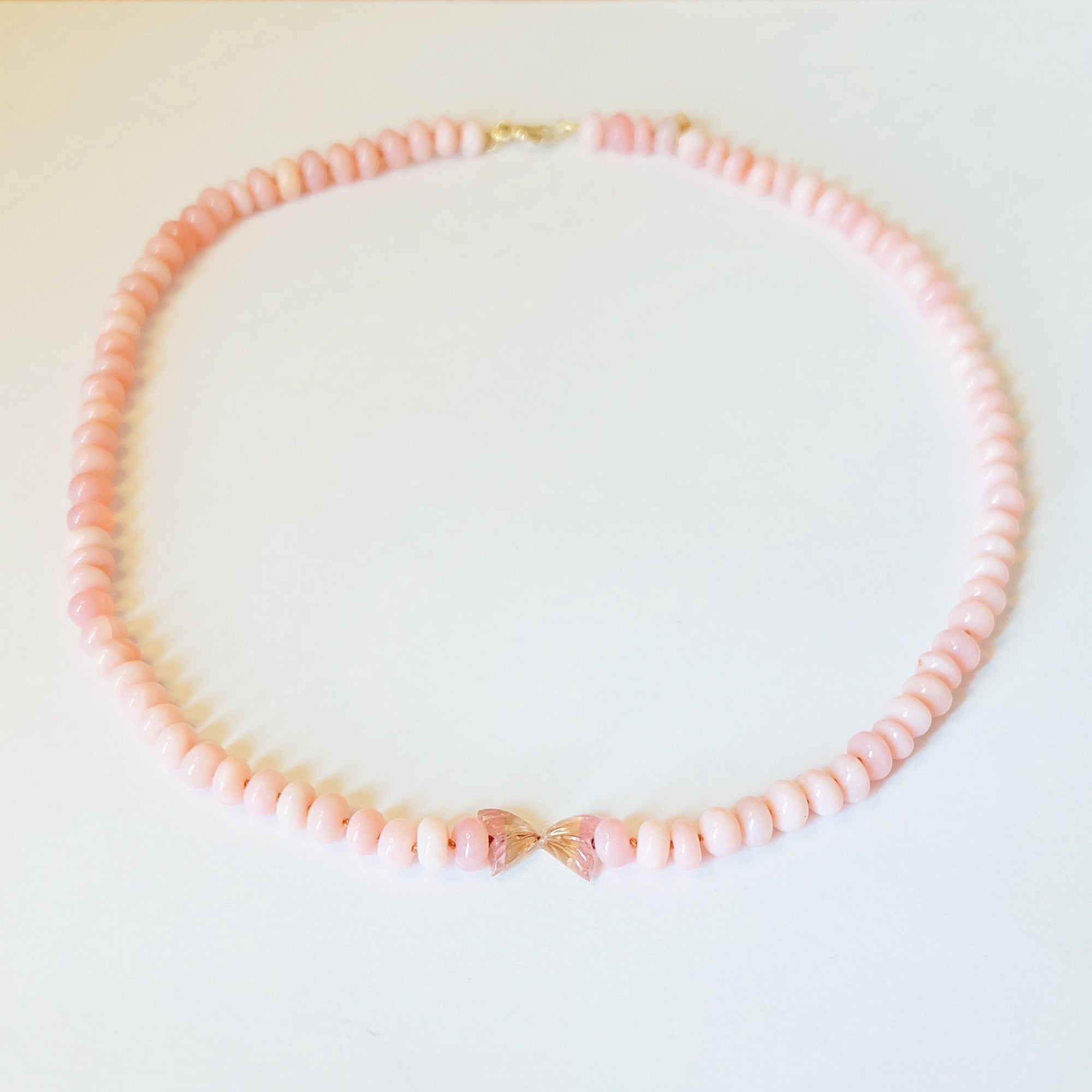 Pink Opal Necklace with Tourmaline Butterfly Charm
