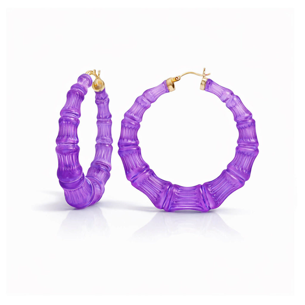 Purple Grape Lucite Bamboo Hoop Earrings