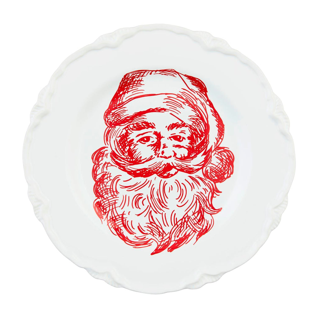 Red Santa Face Toile Dessert Plate