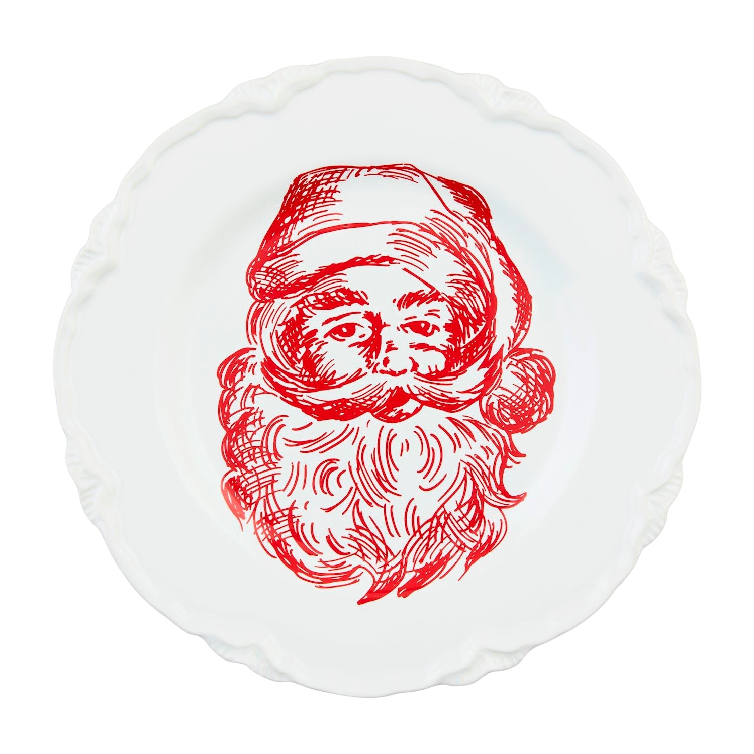 Red Santa Face Toile Dessert Plate